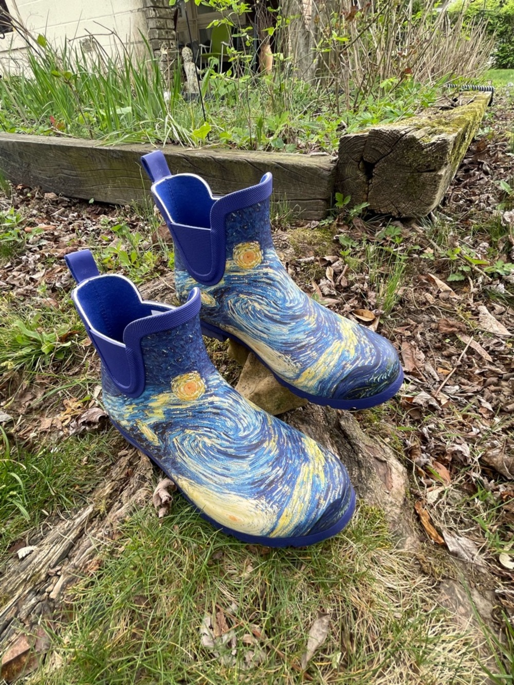 Galleria Vincent Van Gogh Starry Night Rain Ankle Boots W-Sz 7